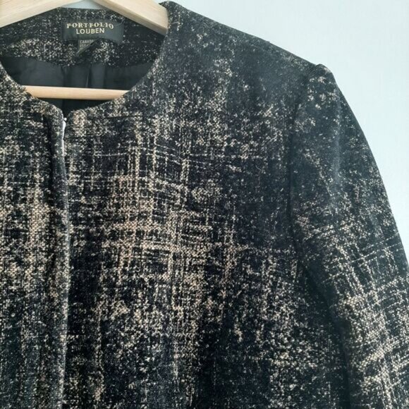 PORTFOLIO LOUBEN Wool Blend Tapestry Fabric Textured Full-zip Blazer Jacket Sz 6 - Picture 7 of 14